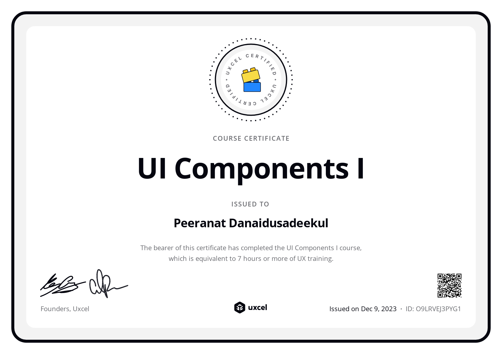 Peeranat Danaidusadeekul's certificate
